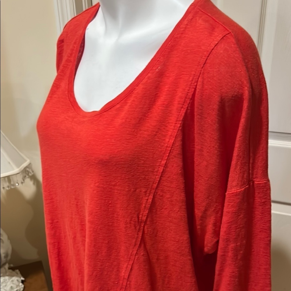 Eileen Fisher Scarlet Red/orange Blouse. Large Linen - Picture 2 of 8